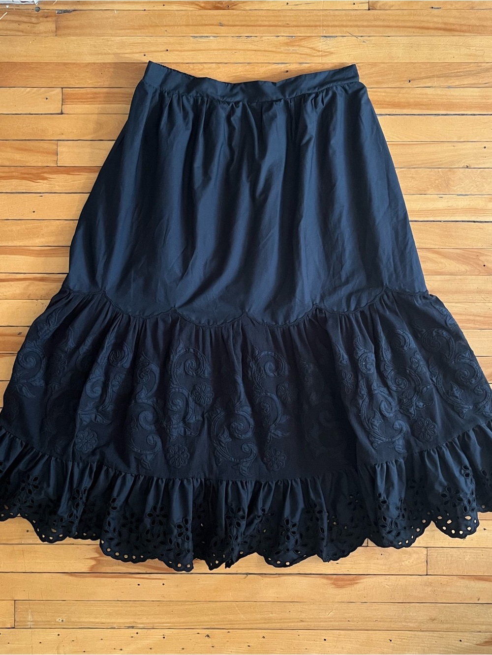 Whimsigoth Vintage Inspired Tiered Embroidered Lace Tiered Maxi Skirt M/L